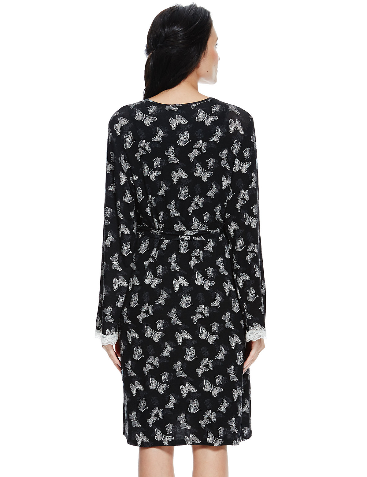Marks and Spencer - - M&5 MONO Butterfly Print Wrap Dressing Gown - Size 10 to 22
