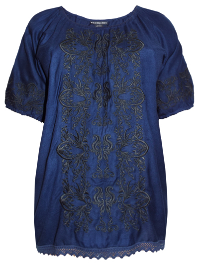 eaonplus NAVY Contrast Embroidered Gypsy Blouse - Plus Size 18/20 to 30/32 eaonplus NAVY Contrast Embroidered Gypsy Blouse - Plus Size 18/20 to 30/32