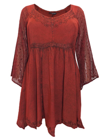 Eaonplus DARK RED Empire Renaissance Embroidered Tunic - Plus Size 18 to 32 Eaonplus DARK RED Empire Renaissance Embroidered Tunic - Plus Size 18 to 32