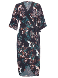 Clockhouse BLACK Oriental Kimono Wrap Gown - Size 8 to 18 (34 to 44) Clockhouse BLACK Oriental Kimono Wrap Gown - Size 8 to 18 (34 to 44)