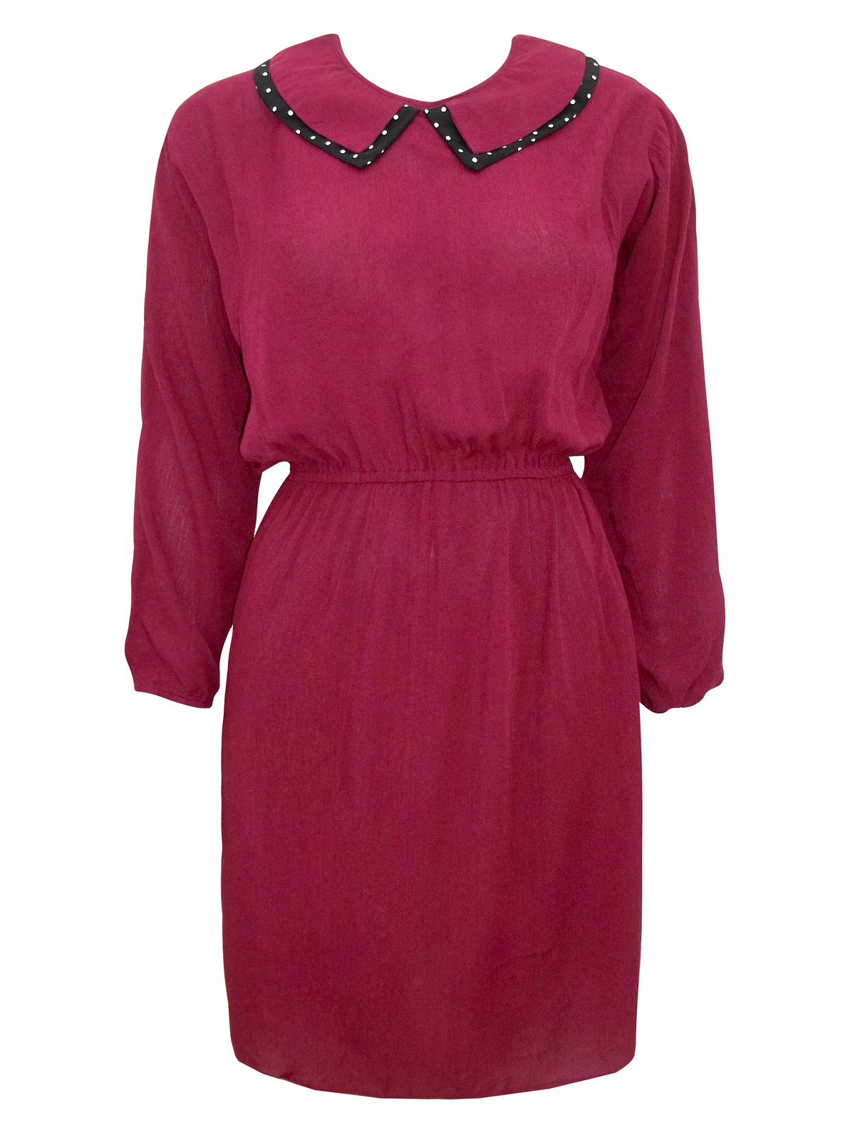 Johann Earl J0hann Earl WINE Polka Trim Collar Tea Dress Size S/M