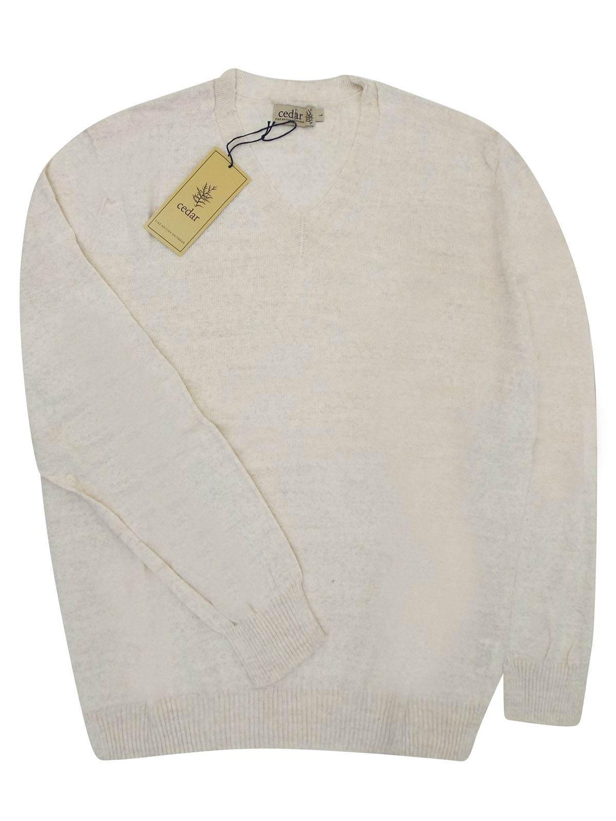 Cedar Mens ECRU Merino Wool VNeck Fine Knit Jumper Size Small to