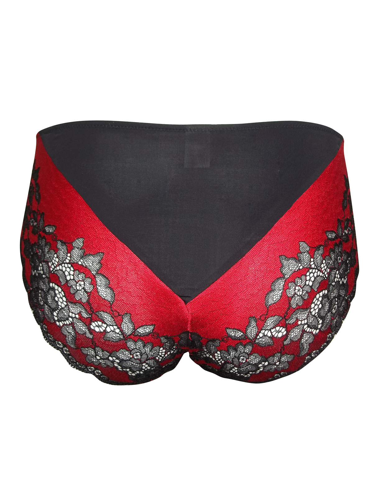 Black/Red Ornate Lace Brazilian Knickers Size 12