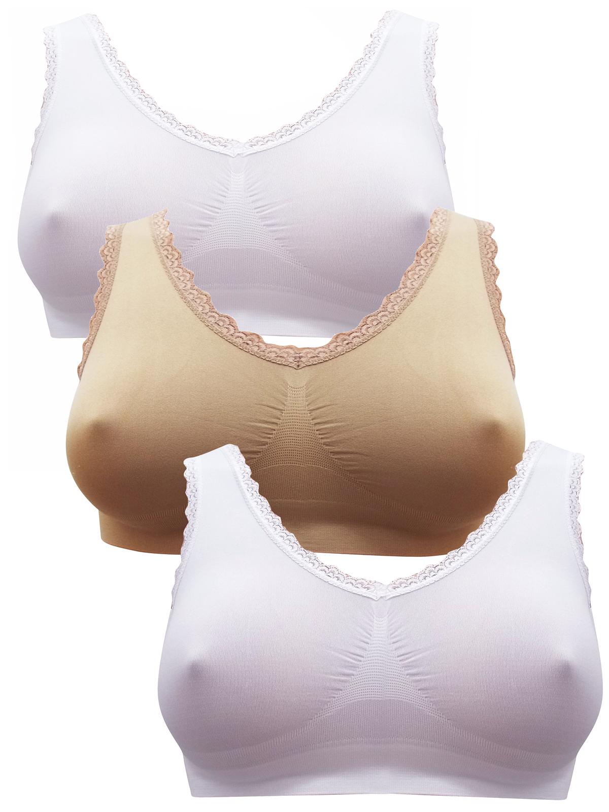 Wholesale Plus Size Comfort Bras by BRA' BRA' White/Natural 3Pack NonPadded Support Bra
