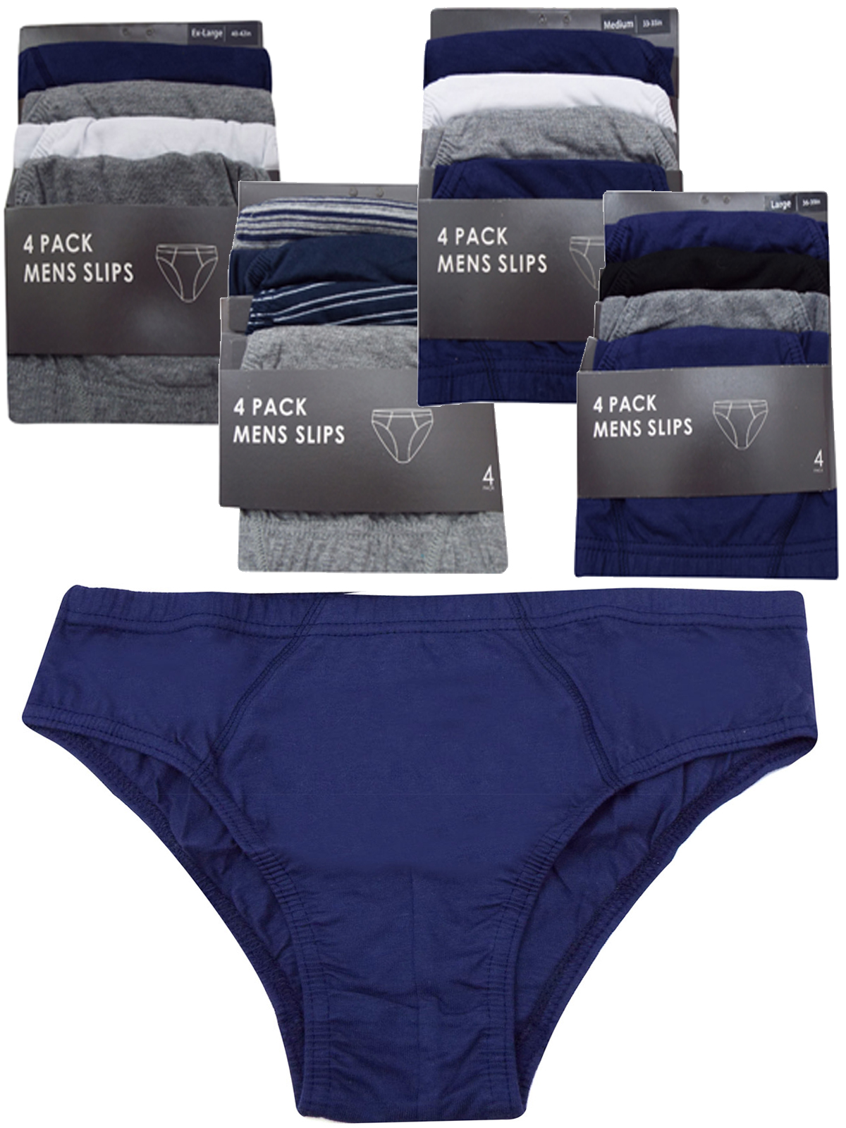Bonmarché Bonmarché Mens Navy/Black/Grey 4Pack Plain Pure Cotton Briefs Size Small to X