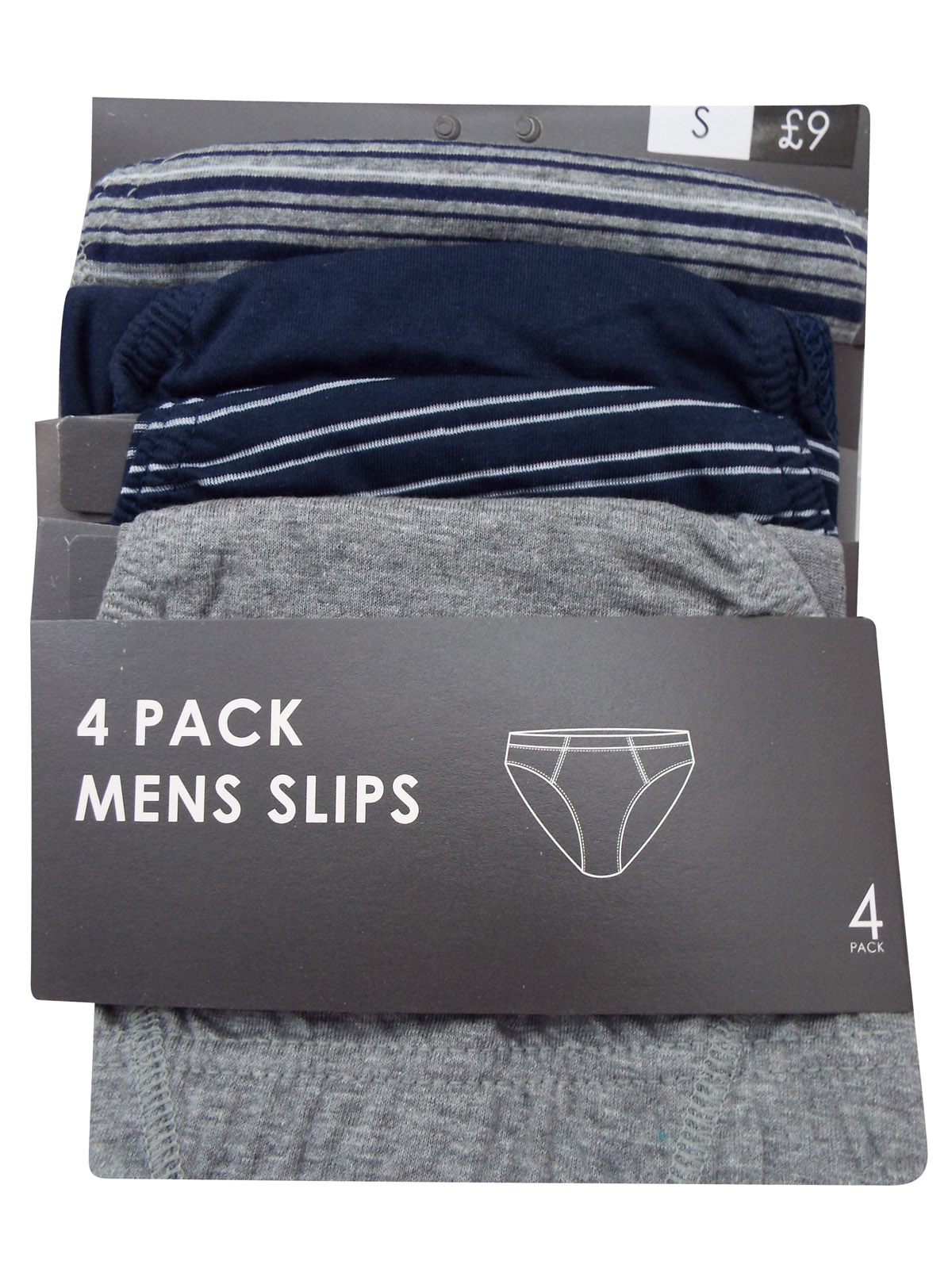 Bonmarché Bonmarché Mens Navy/Black/Grey 4Pack Plain Pure Cotton Briefs Size Small to X