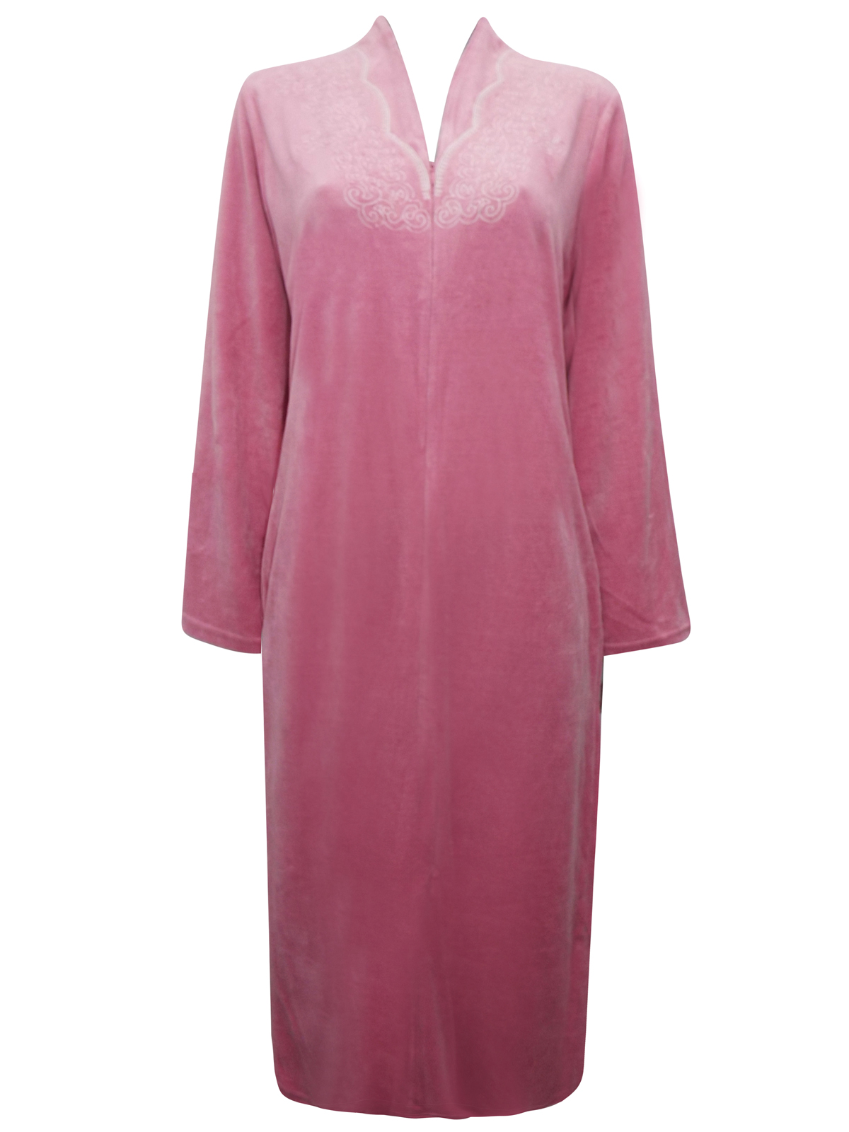 BHS BH5 PINK Embroidered Zip Front Velour Robe Nightdress Size 8/