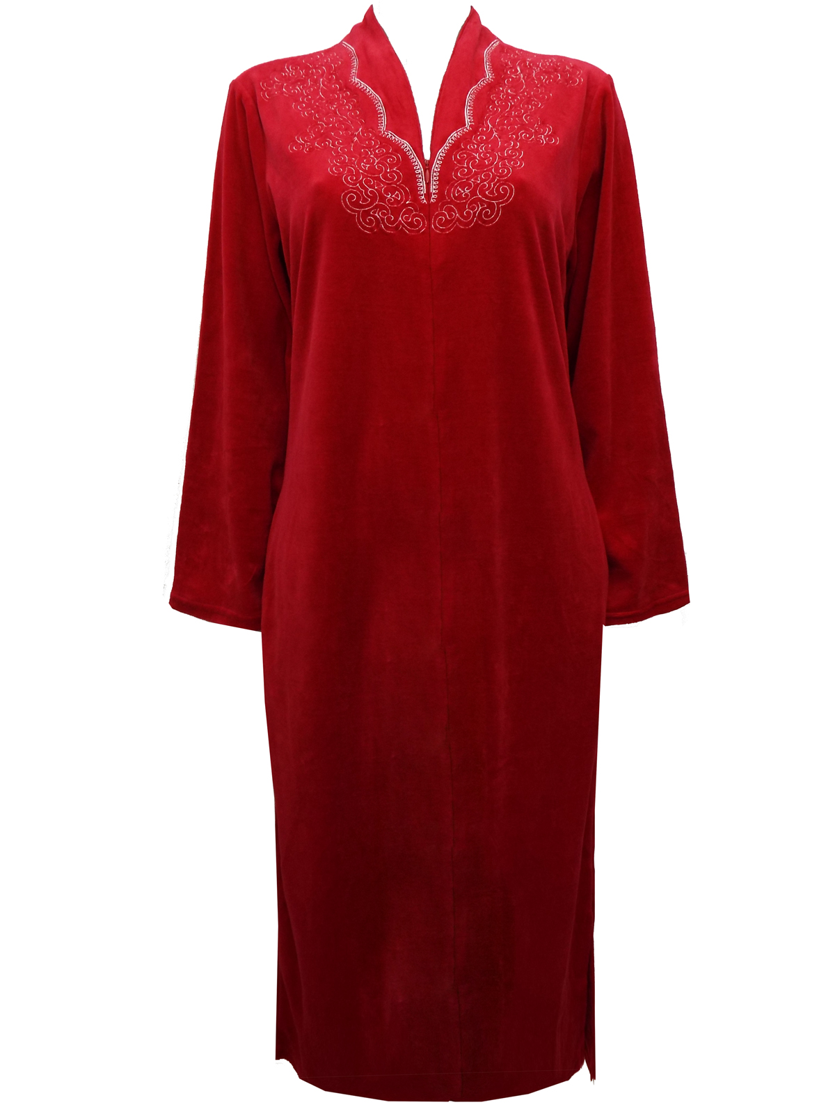 BHS BH5 RED Zip Front Embroidered Velour Robe Nightdress Size 8/