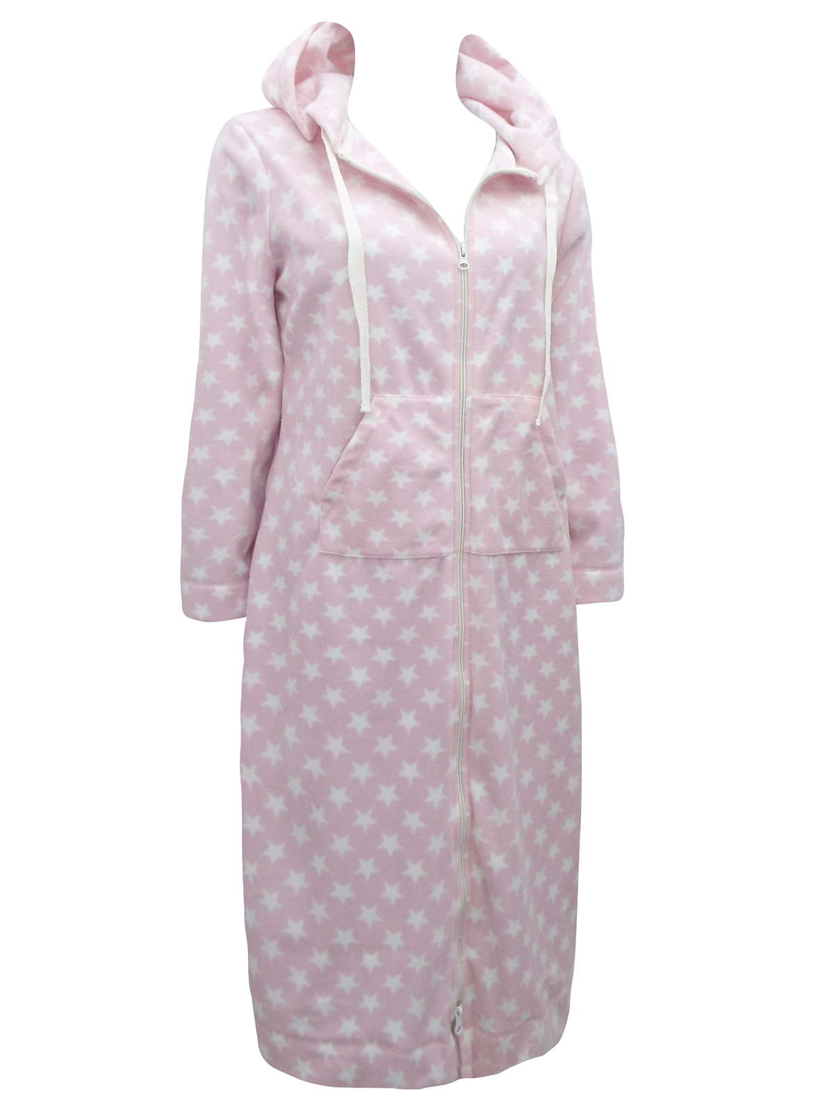 Marks and Spencer - - M&5 PINK Star Print Zip Front Hooded Fleece Dressing Gown Lounger - Size 8 
