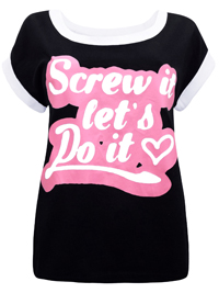 Ann Summ3rs BLACK Contrast Trim Slogan Pyjama Top - Size 12/14 Ann Summ3rs BLACK Contrast Trim Slogan Pyjama Top - Size 12/14