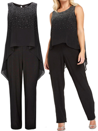 Roman OR1G1NALS BLACK Embellished Chiffon Overlay Jumpsuit - Size 10 to 20 Roman OR1G1NALS BLACK Embellished Chiffon Overlay Jumpsuit - Size 10 to 20