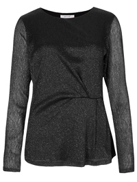 P3rUna BLACK Metallic Side Pleat Long Sleeve Top - Size 8 to 22 P3rUna BLACK Metallic Side Pleat Long Sleeve Top - Size 8 to 22