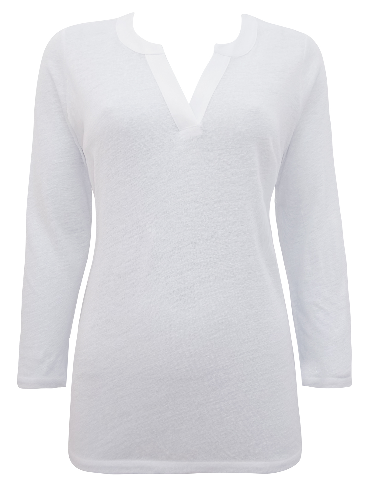 Marks and Spencer M&5 WHITE Linen Blend Notch Neck Longline Top