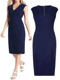 M&5 NAVY V-Neck Cap Sleeve Bodycon Midi Dress - Size 6 to 22 (Lengths 39in-41in) M&5 NAVY V-Neck Cap Sleeve Bodycon Midi Dress - Size 6 to 22 (Lengths 39in-41in)