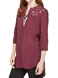 P3rUna CLARET No Peep 3/4 Sleeve Lace Yoke Tunic Blouse - Size 8 to 20 P3rUna CLARET No Peep 3/4 Sleeve Lace Yoke Tunic Blouse - Size 8 to 20