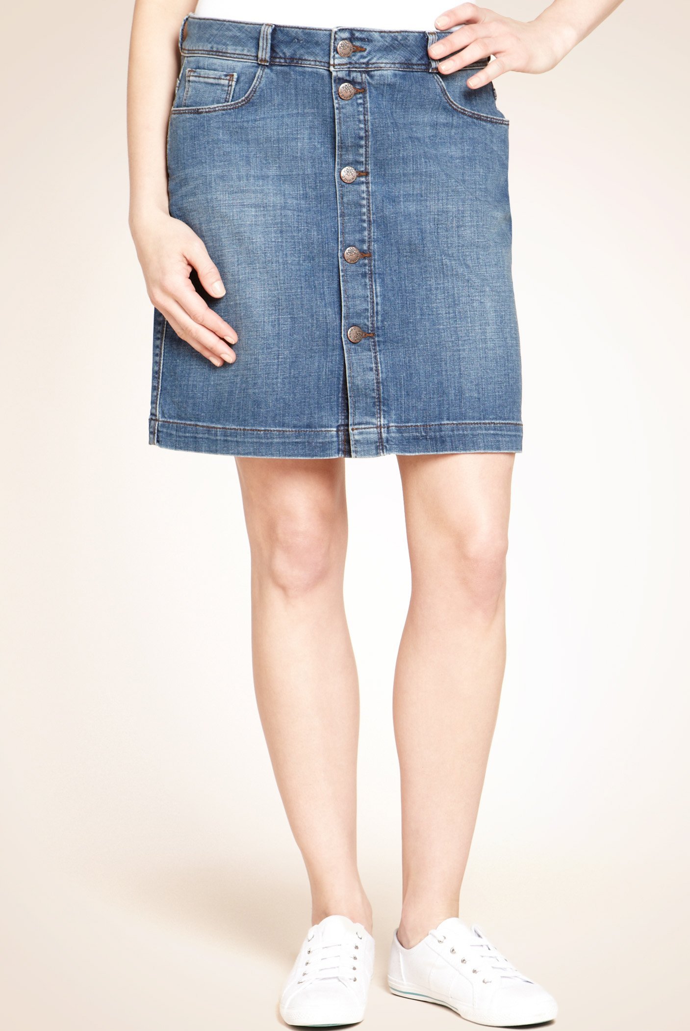 Marks and Spencer M&5 BLUE Cotton Rich ButtonDown Denim Skirt