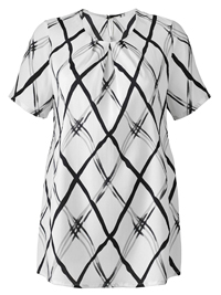 Julipa White Grid Print Pleat Neck Blouse - Plus Size 16 to 26 Julipa White Grid Print Pleat Neck Blouse - Plus Size 16 to 26