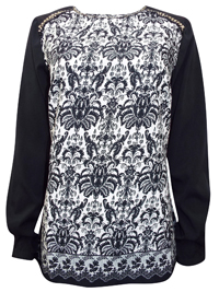 Amy Vermont BLACK Stud Embellished Printed Top - Size 10 to 24 (36 to 50) Amy Vermont BLACK Stud Embellished Printed Top - Size 10 to 24 (36 to 50)
