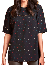 SimplyBe BLACK Ditsy Print Ladder Trim Tunic - Plus Size 18 to 28 SimplyBe BLACK Ditsy Print Ladder Trim Tunic - Plus Size 18 to 28