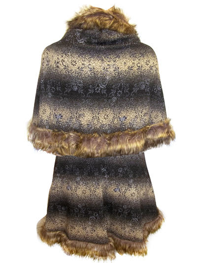 Open Front Cape in Beige and Navy Pattern