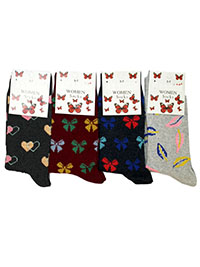 24-PAIRS pack of Ladies Printed Cotton Rich Ankle High Socks - Shoe Size 3-7