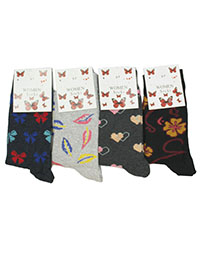 24-PAIRS pack of Ladies Printed Cotton Rich Ankle High Socks - Shoe Size 3-7