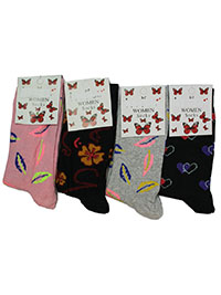 24-PAIRS pack of Ladies Printed Cotton Rich Ankle High Socks - Shoe Size 3-7