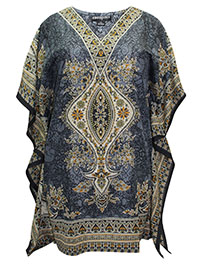 eaonplus GREY Batik Print Kaftan Tunic Top - Size 16 to 34