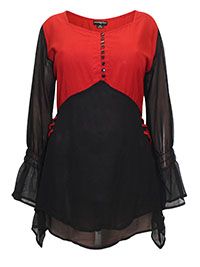 eaonplus RED/BLACK Medieval Princess Bell Sleeve Tunic Blouse - Plus Size 20