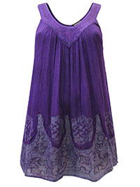 eaonplus PURPLE Tie-Dye Embroidered Batik Print Tunic - Plus Size 14 to 20