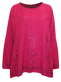 eaonplus PLUM Tone-on-Tone Embroidered Rayon Top - Plus Size 24 to 34