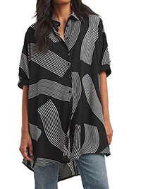 BLACK Mono Print Oversized Button Through Blouse - Size 10 to 32