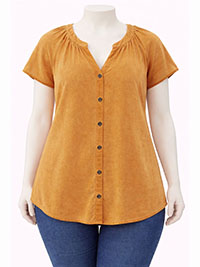 ORANGE Pure Cotton Notch Neck Button Through Shirt - Plus Size 14 to 30