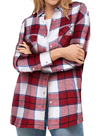 RED Plaid Button Front Flannel Tunic - Plus Size 36/38 to 40/42 (US 4X to 5X)