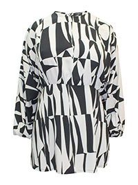 BLACK Mono Print Balloon Sleeve Tea Blouse - Plus Size 16 to 26
