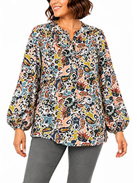MULTI Pintuck Half Button Blouse - Plus Size 16 to 18