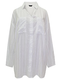 Curve WHITE Pure Cotton Balloon Sleeve Striped Shirt - Plus Size 22/24 to 30/32