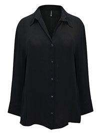 BLACK Button Through Wide Cuff Blouse - Plus Size 12 to 18 (S to XL)