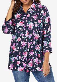 NAVY Floral Print 3/4 Sleeve Tunic Blouse - Plus Size 20/22 (US L) NAVY Floral Print 3/4 Sleeve Tunic Blouse - Plus Size 20/22 (US L)