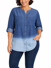 BLUE Pure Cotton Dip Dye Denim Shirt - Plus Size 16 to 28 (US M to 4X)