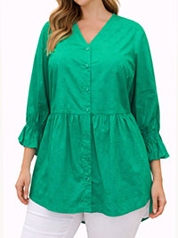 GREEN Cotton Dobby Puff Sleeve Top - Size 10 to 30