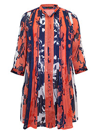 NAVY Floral Print Pleated Tassel Tie Top - Plus Size 12 to 30