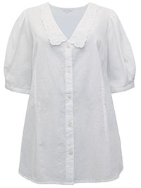 WHITE Pure Cotton Broderie Collared Blouse - Plus Size 16 to 18