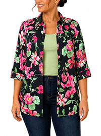BLACK Floral 3Q Sleeve Crepe Timeless Blouse - Plus Size 16/18 & 32/34 (US 0X & 4X)