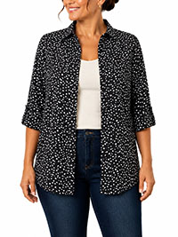 BLACK Tossed Conferri 3Q Sleeve Crepe Timeless Blouse - Plus Size 16/18 to 32/34 (US 0X to 4X)