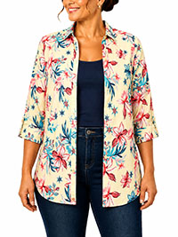 YELLOW Tropical Floral 3Q Sleeve Crepe Timeless Blouse - Plus Size 16/18 to 40 (US 0X to 6X)