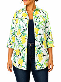 WHITE Tropical Floral 3Q Sleeve Crepe Timeless Blouse - Plus Size 16/18 to 40 (US 0X to 6X)