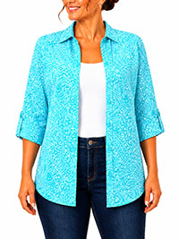AQUA Dotted Paisley 3Q Sleeve Crepe Timeless Blouse - Plus Size 16/18 to 40 (US 0X to 6X)