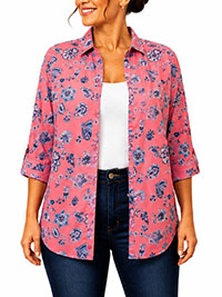 PINK Floral Print 3Q Sleeve Crepe Timeless Blouse - Plus Size 20/22 to 28/30 (US 1X to 3X)