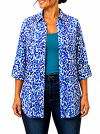 BLUE Sapphire Floral Petal 3Q Sleeve Crepe Timeless Blouse - Plus Size 20/22 to 24/26 (US 1X to 2X)